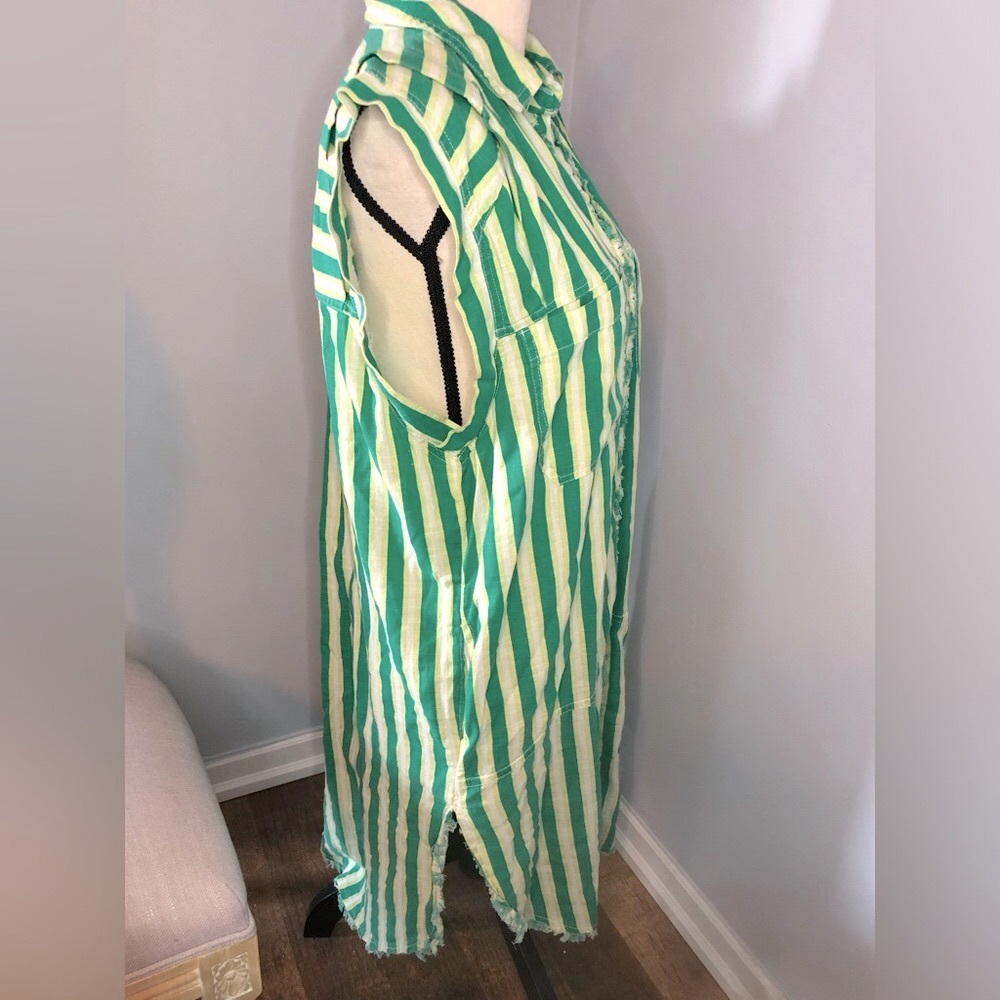 Free People We The Free Green Striped Shirt Midi Dress size S - Picture 5 of 13